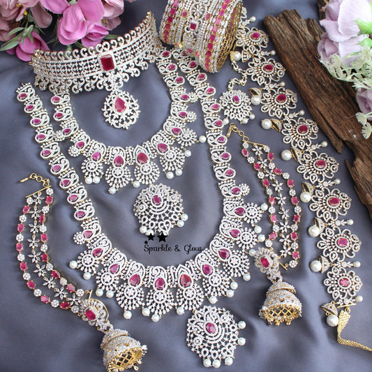 Stunning GJ Polish mango carved floral short long necklace set with maang tikka