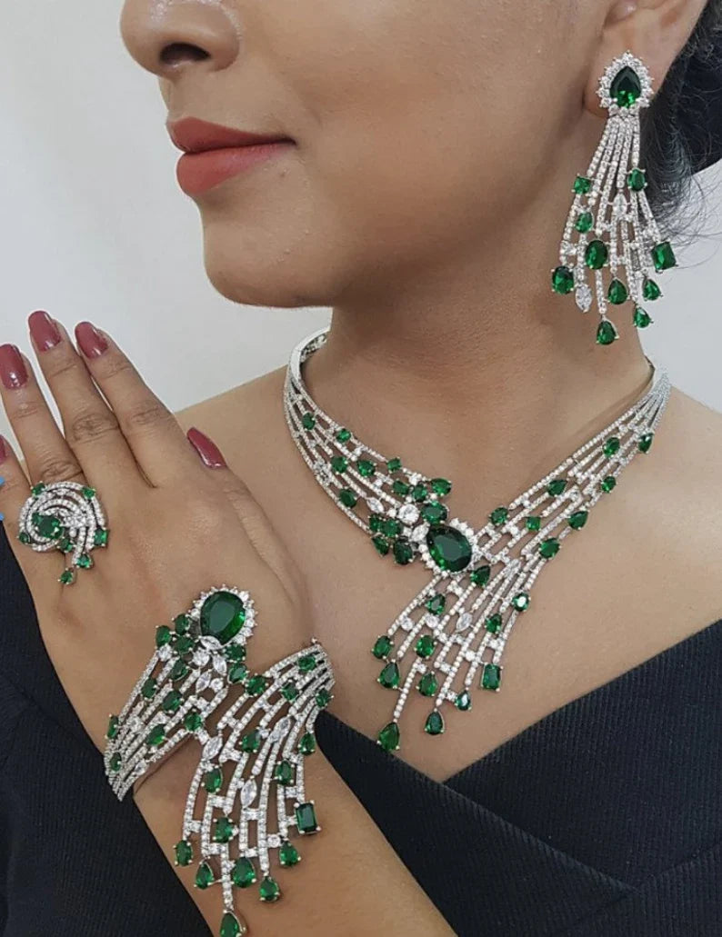 Bridal CZ American Diamond Necklace Set