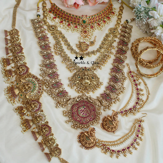 Spargz Floral Gold Plated Purple AD Stone Fashion Bridal Jewellery Necklace Set for Women
