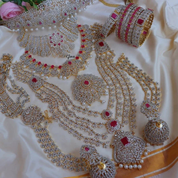 american diamond necklace, ad necklace, Indiajewellery, ad jewelry, ad bridal set